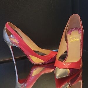Christian Louboutin Red and Silver Heels